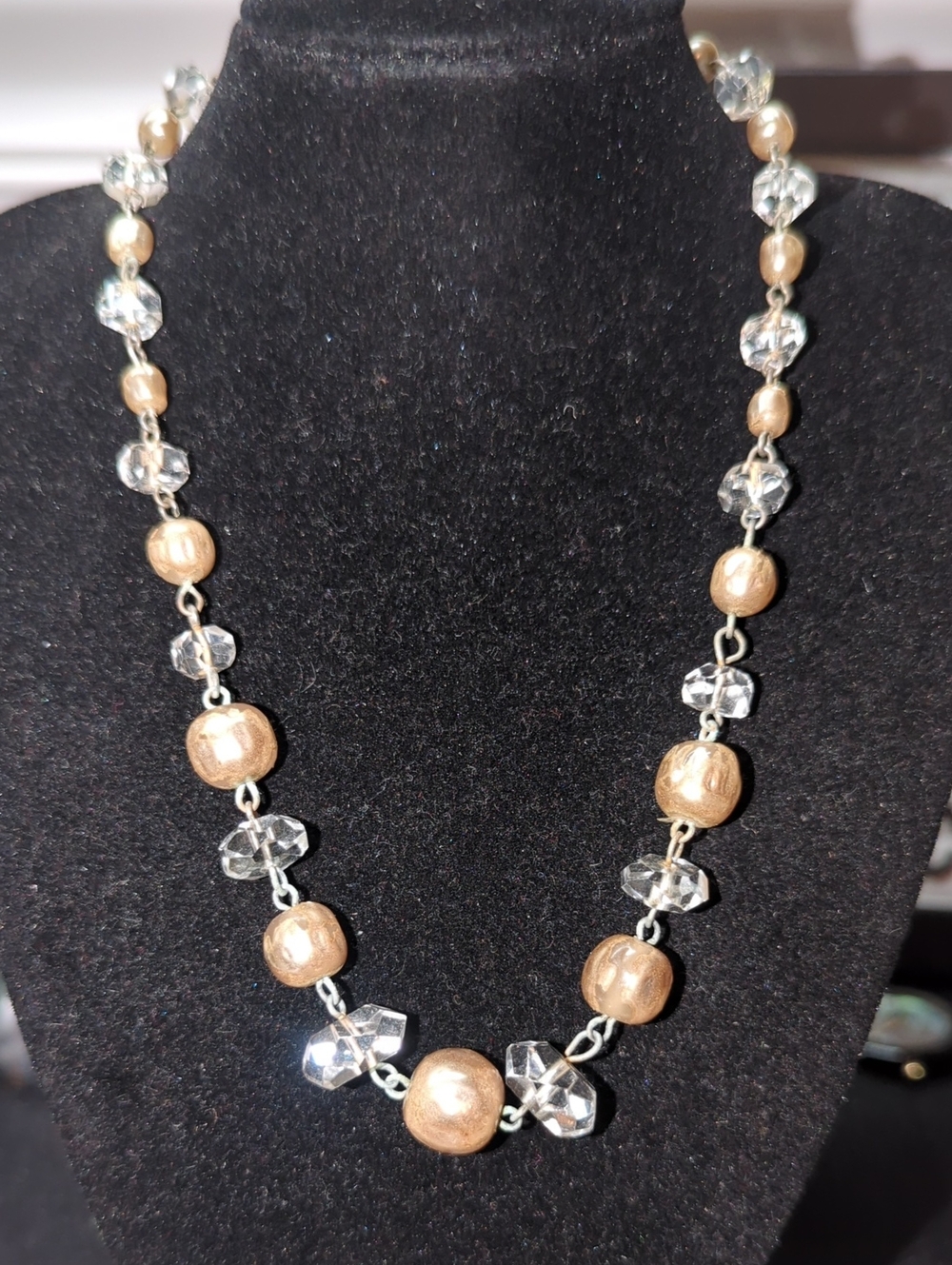 Gold Tone Faux Pearl and Clear Crystal Link Necklace - Women's Jewelry
